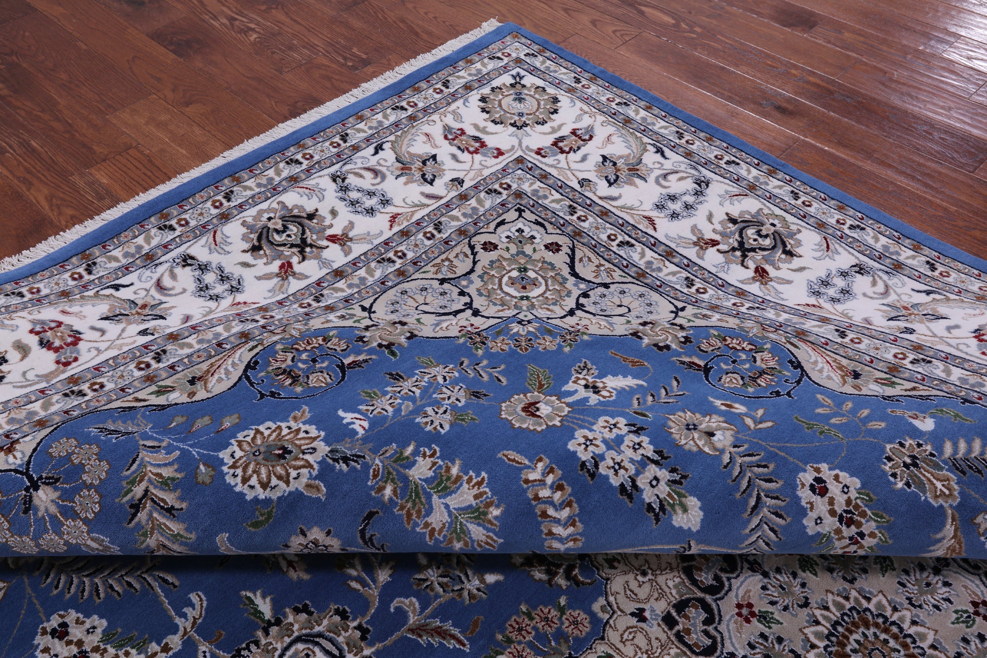 Blue Persian Nain Hand Knotted Wool & Silk Rug - 10' 3" X 14' 5" - Golden Nile