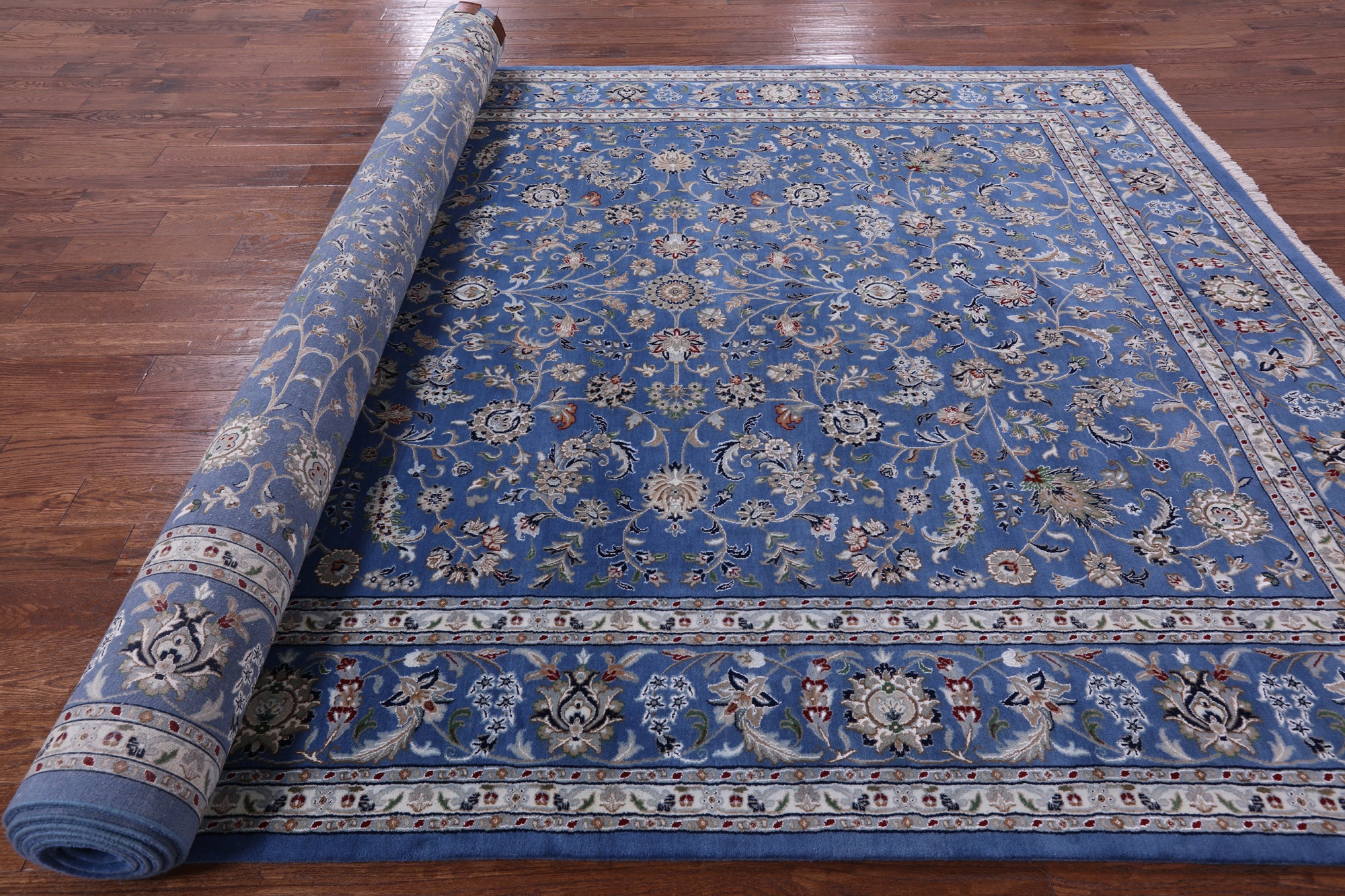 Blue Persian Nain Handmade Wool & Silk Rug - 9' 11" X 20' 4" - Golden Nile