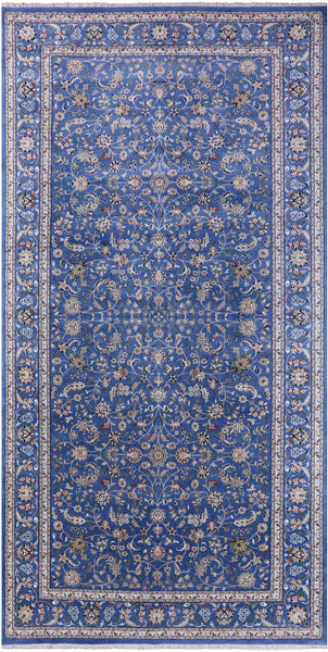 Blue Persian Nain Handmade Wool & Silk Rug - 9' 11" X 20' 4" - Golden Nile