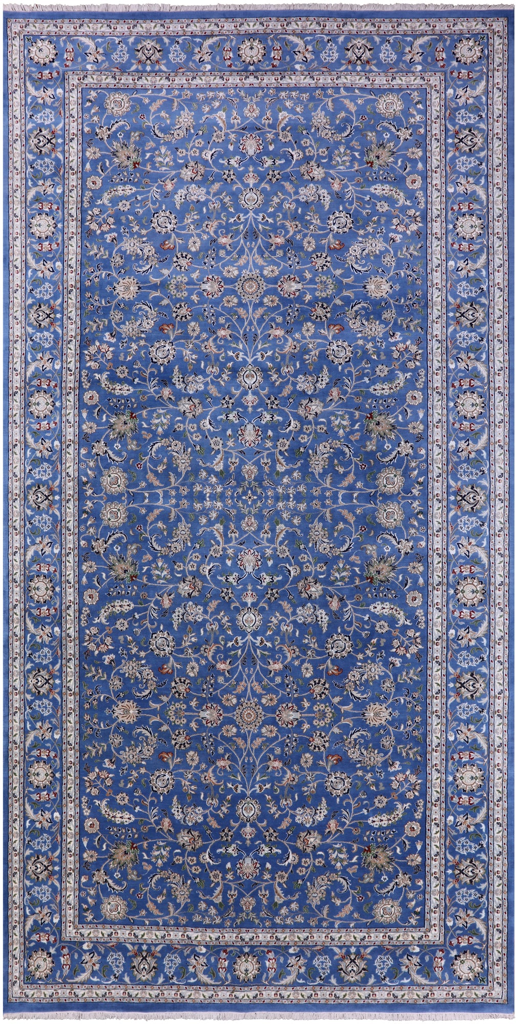 Blue Persian Nain Handmade Wool & Silk Rug - 9' 11" X 20' 4" - Golden Nile