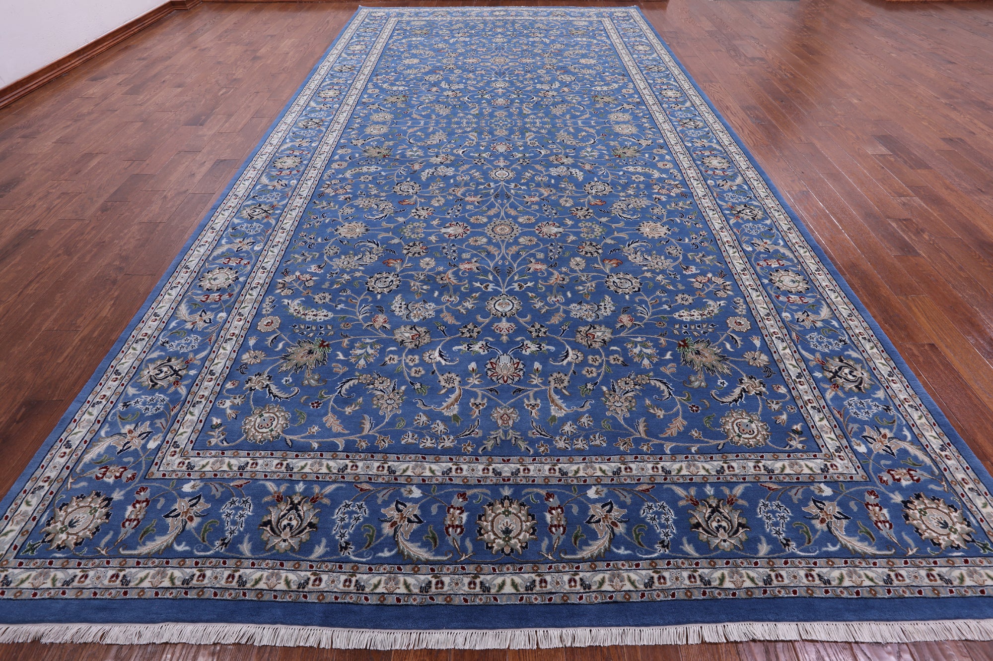 Blue Persian Nain Handmade Wool & Silk Rug - 9' 11" X 20' 4" - Golden Nile