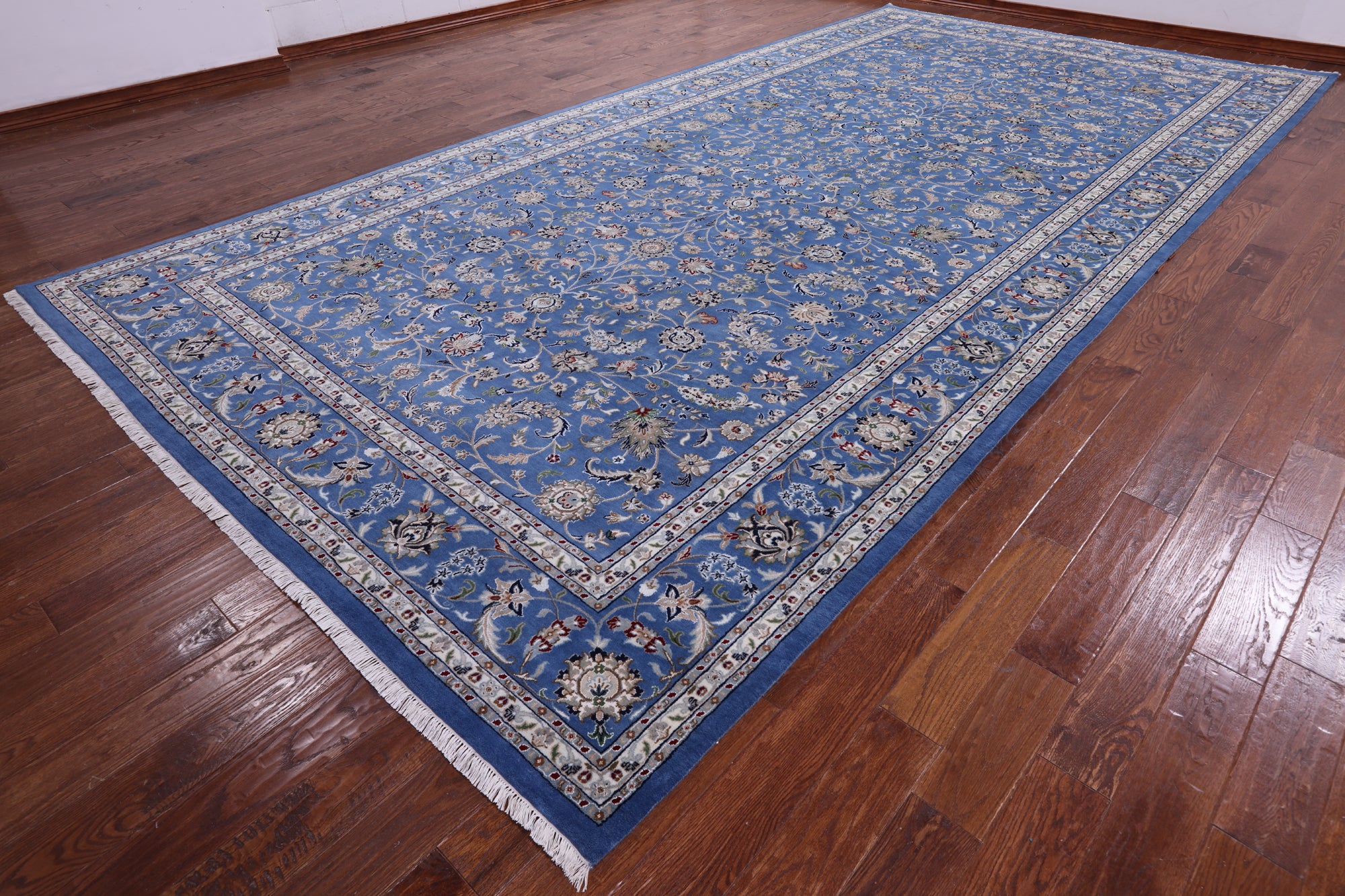 Blue Persian Nain Handmade Wool & Silk Rug - 9' 11" X 20' 4" - Golden Nile