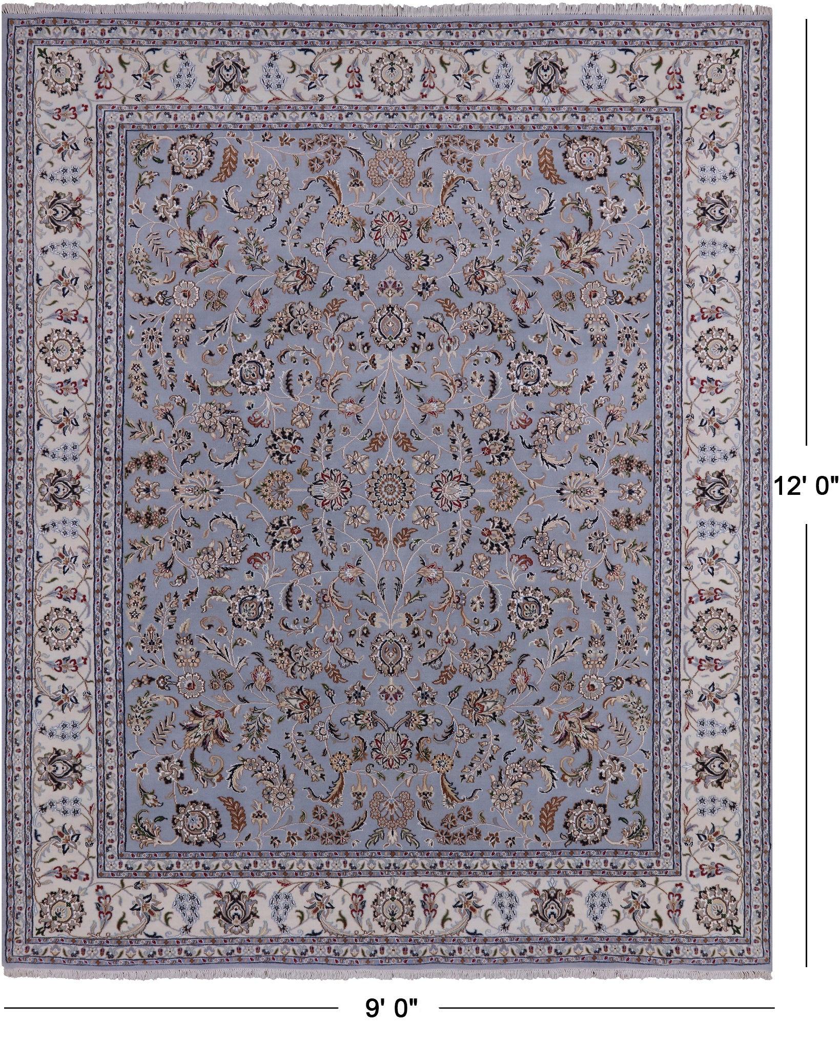 Blue Persian Nain Hand Knotted Wool & Silk Rug - 9' 0" X 12' 0" - Golden Nile