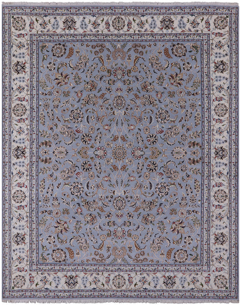 Blue Persian Nain Hand Knotted Wool & Silk Rug - 9' 0" X 12' 0" - Golden Nile