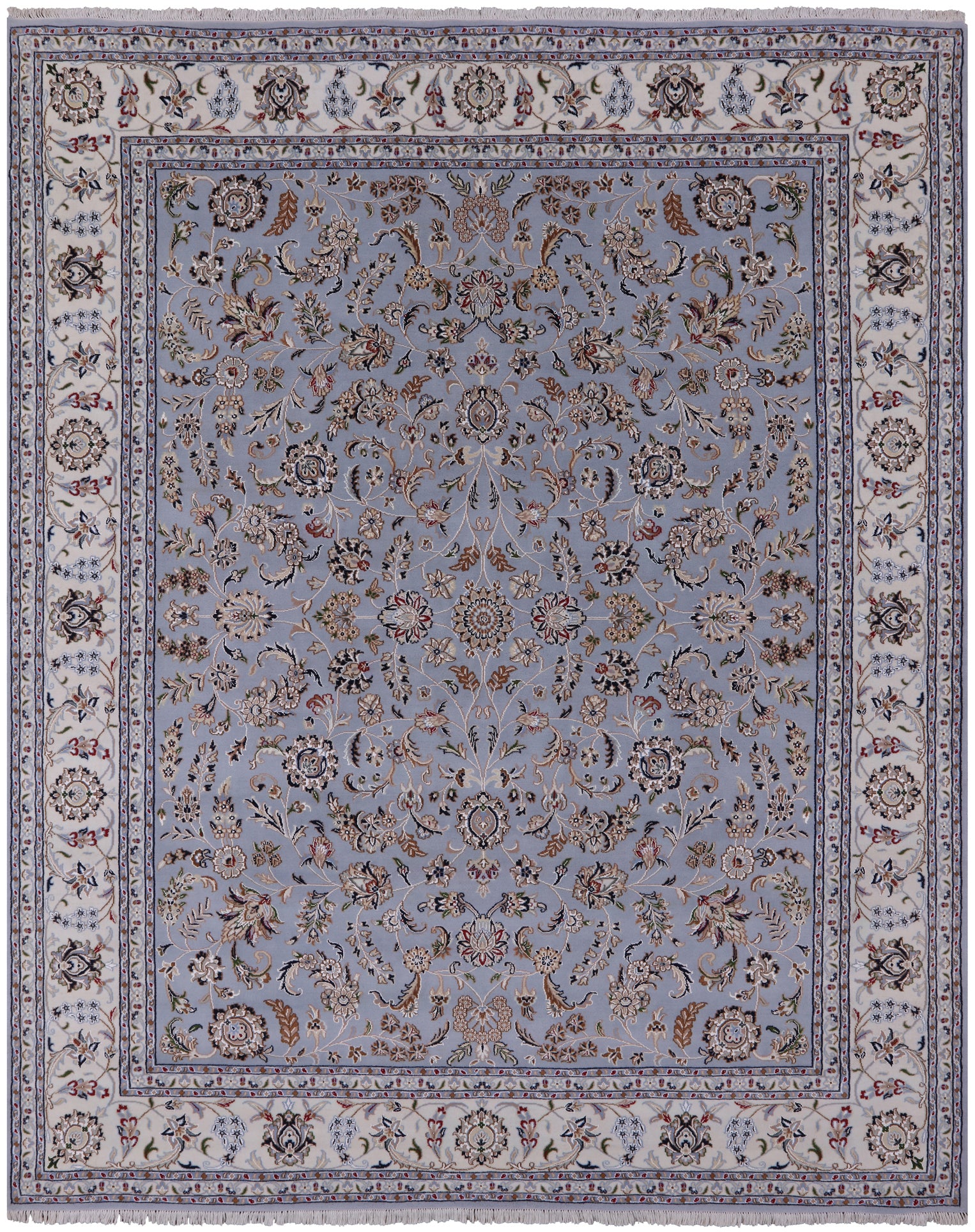 Blue Persian Nain Hand Knotted Wool & Silk Rug - 9' 0" X 12' 0" - Golden Nile