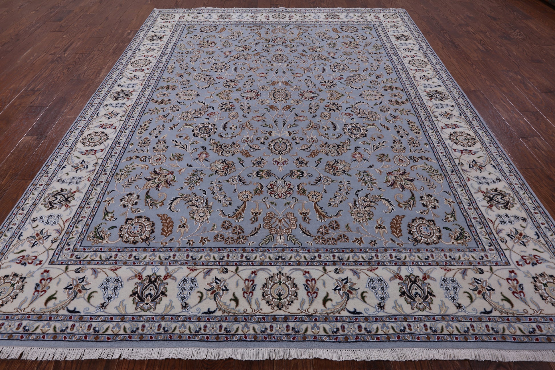 Blue Persian Nain Hand Knotted Wool & Silk Rug - 9' 0" X 12' 0" - Golden Nile
