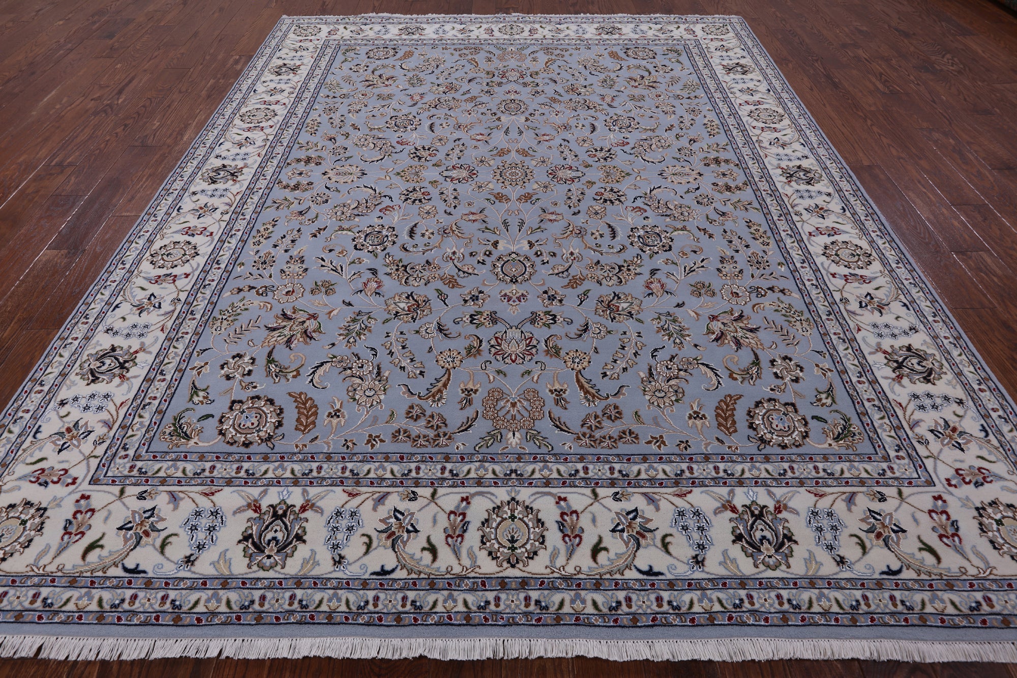 Blue Persian Nain Hand Knotted Wool & Silk Rug - 9' 0" X 12' 0" - Golden Nile