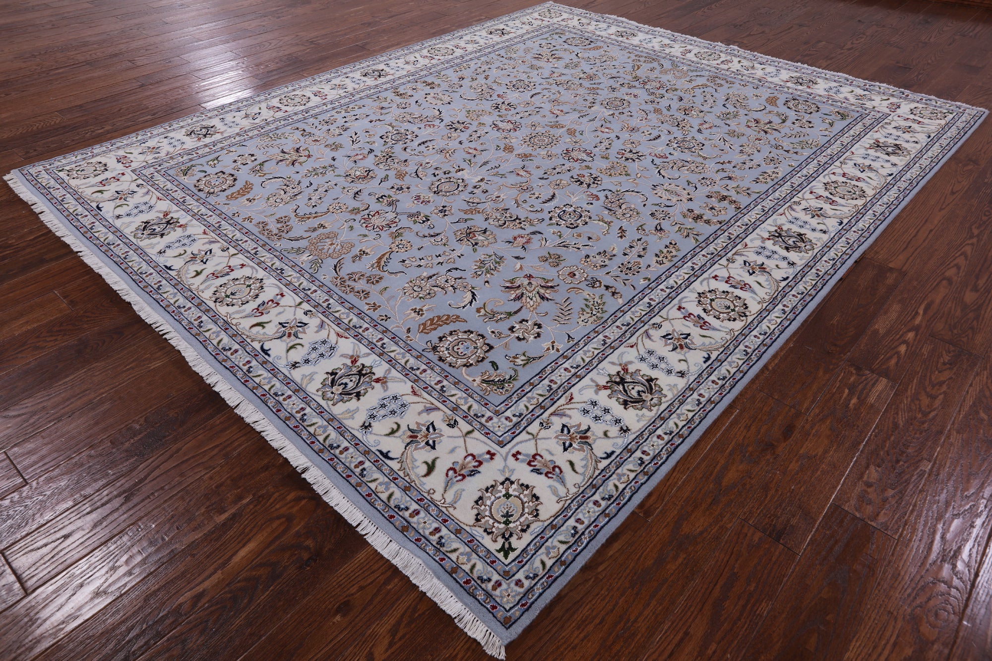 Blue Persian Nain Hand Knotted Wool & Silk Rug - 9' 0" X 12' 0" - Golden Nile