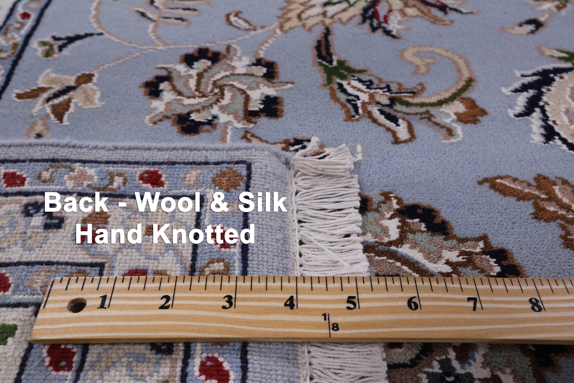 Blue Persian Nain Hand Knotted Wool & Silk Rug - 9' 0" X 12' 0" - Golden Nile