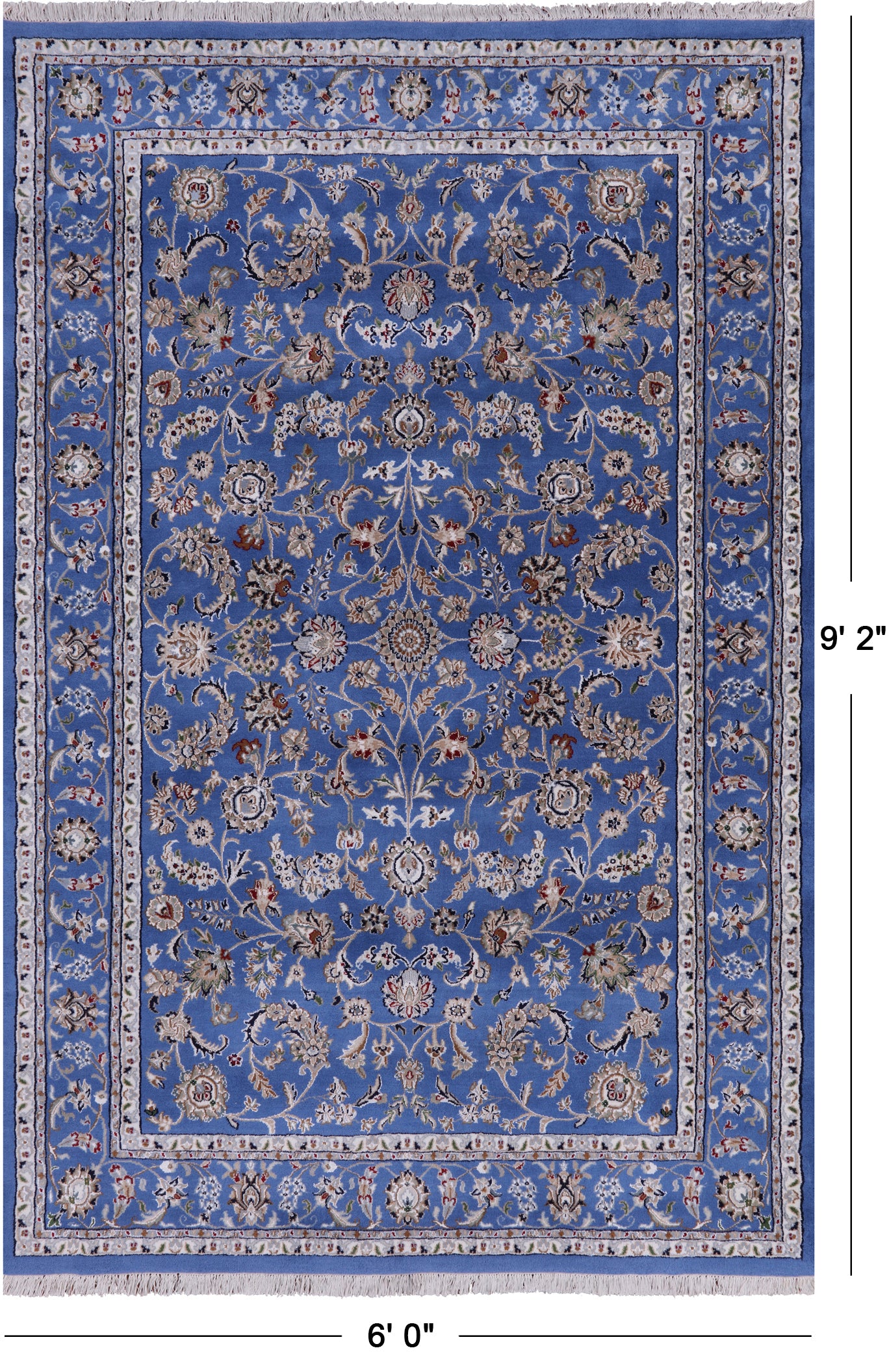 Blue Persian Nain Hand Knotted Wool & Silk Rug - 6' 0" X 9' 2" - Golden Nile
