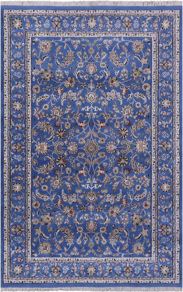 Blue Persian Nain Hand Knotted Wool & Silk Rug - 6' 0" X 9' 2" - Golden Nile