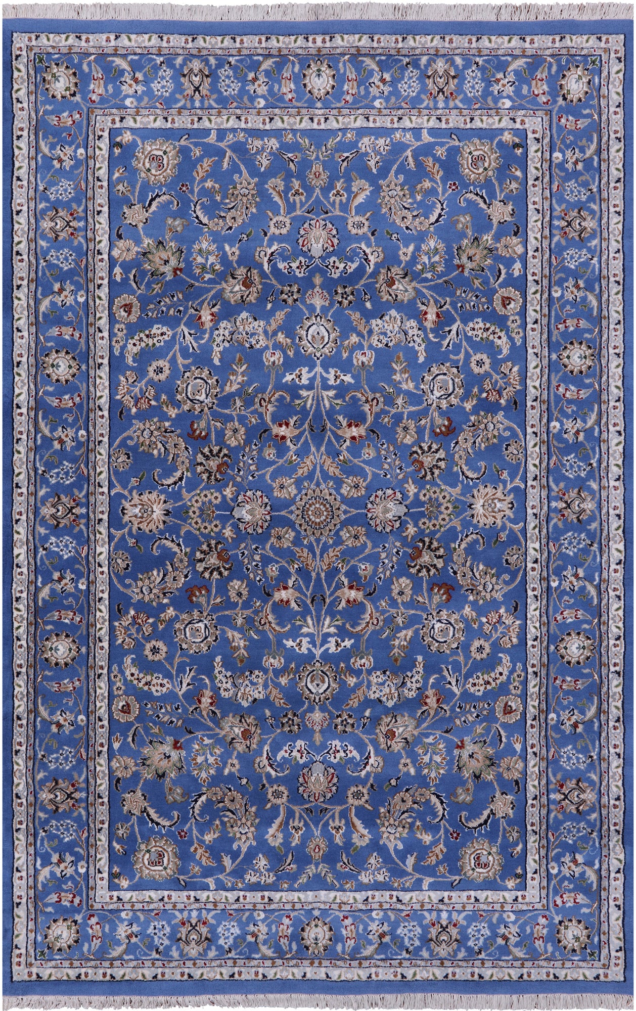 Blue Persian Nain Hand Knotted Wool & Silk Rug - 6' 0" X 9' 2" - Golden Nile
