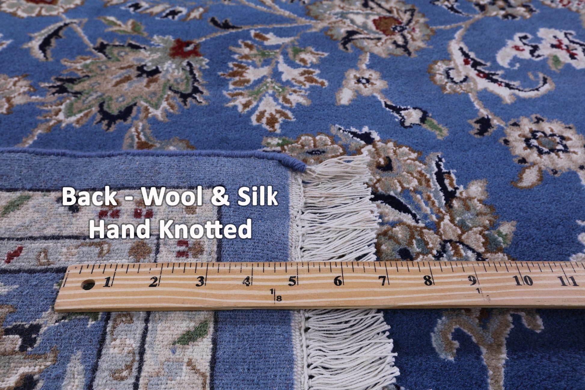 Blue Persian Nain Hand Knotted Wool & Silk Rug - 6' 0" X 9' 2" - Golden Nile