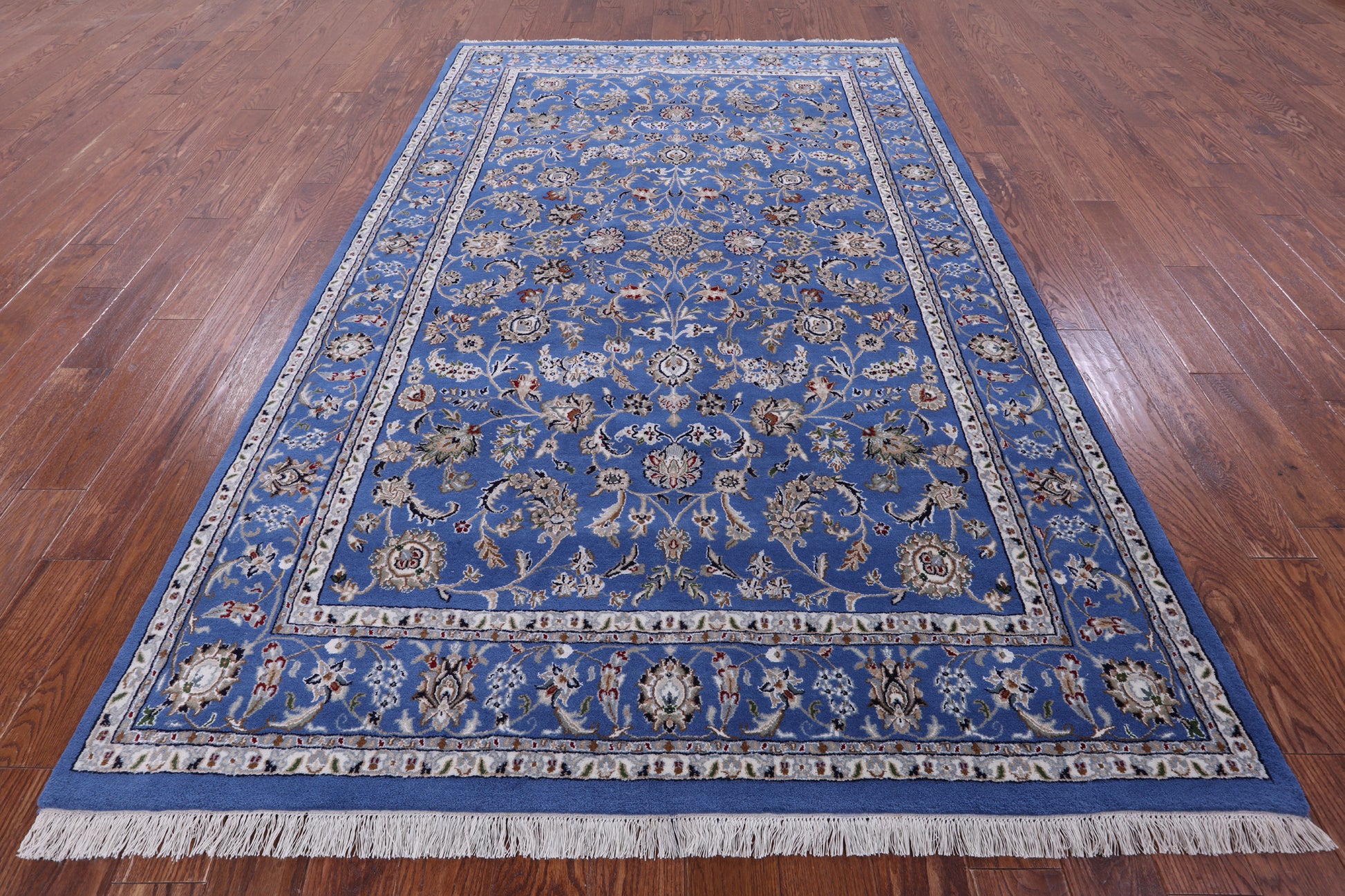 Blue Persian Nain Hand Knotted Wool & Silk Rug - 6' 0" X 9' 2" - Golden Nile