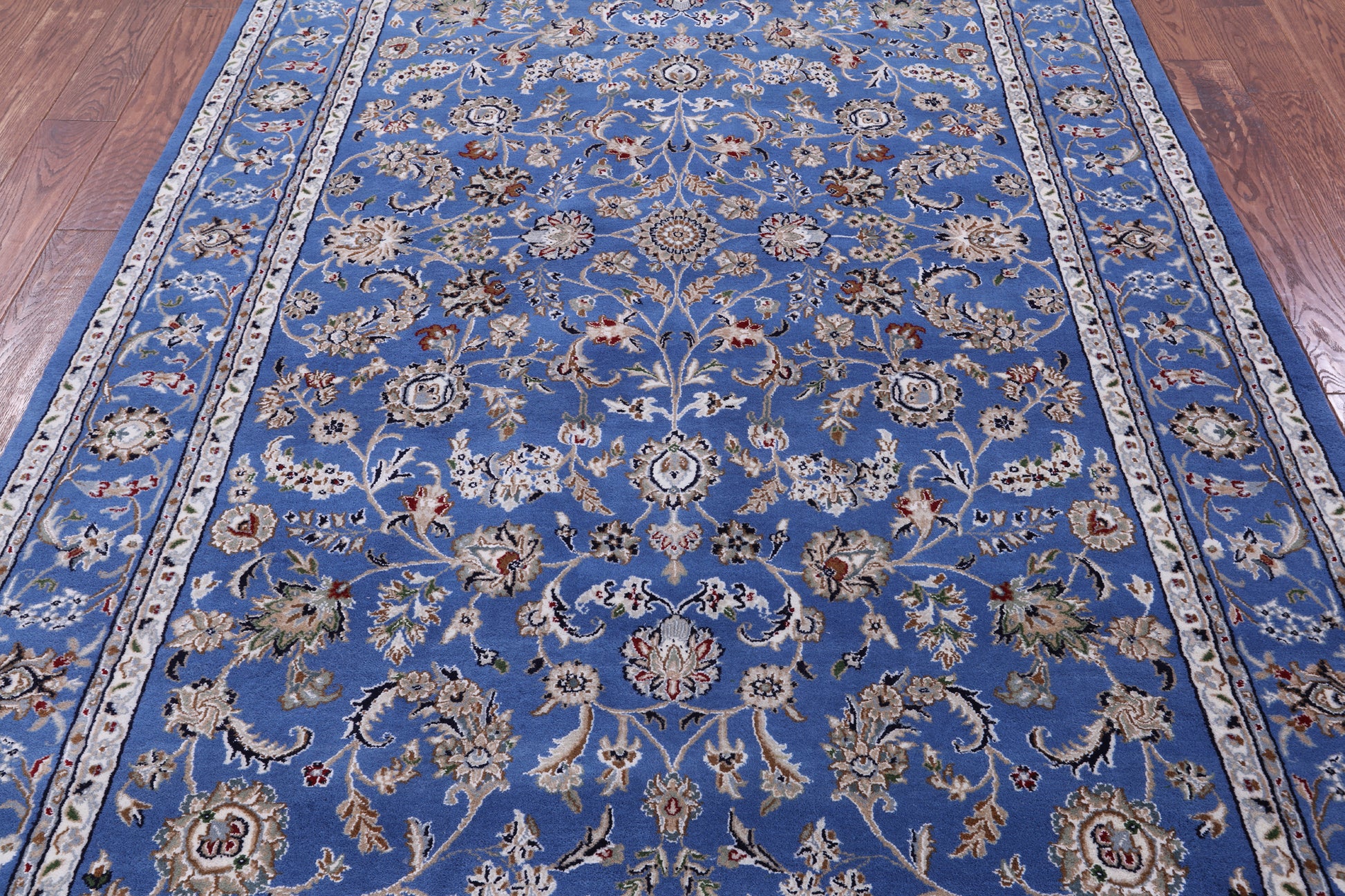 Blue Persian Nain Hand Knotted Wool & Silk Rug - 6' 0" X 9' 2" - Golden Nile