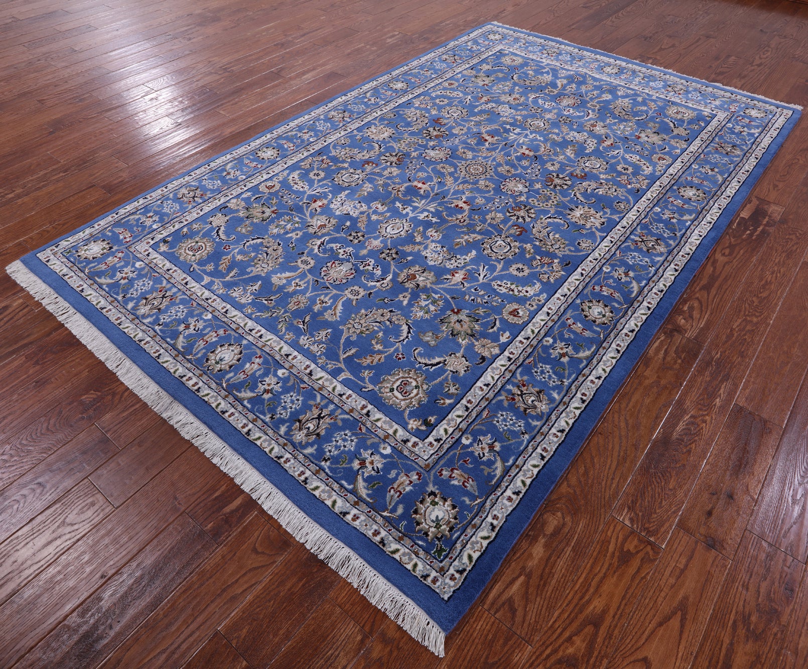 Blue Persian Nain Hand Knotted Wool & Silk Rug - 6' 0" X 9' 2" - Golden Nile