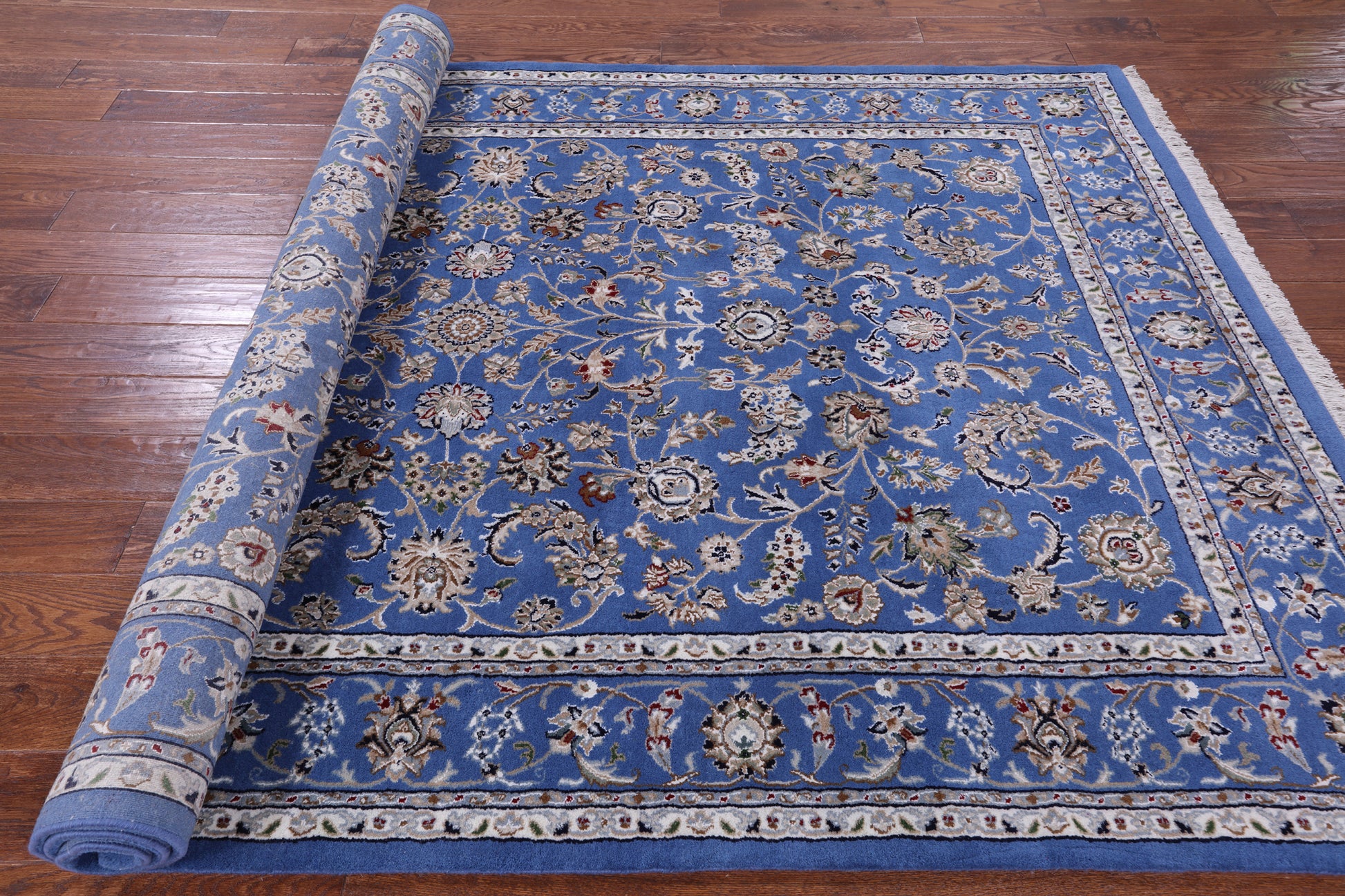 Blue Persian Nain Hand Knotted Wool & Silk Rug - 6' 0" X 9' 2" - Golden Nile
