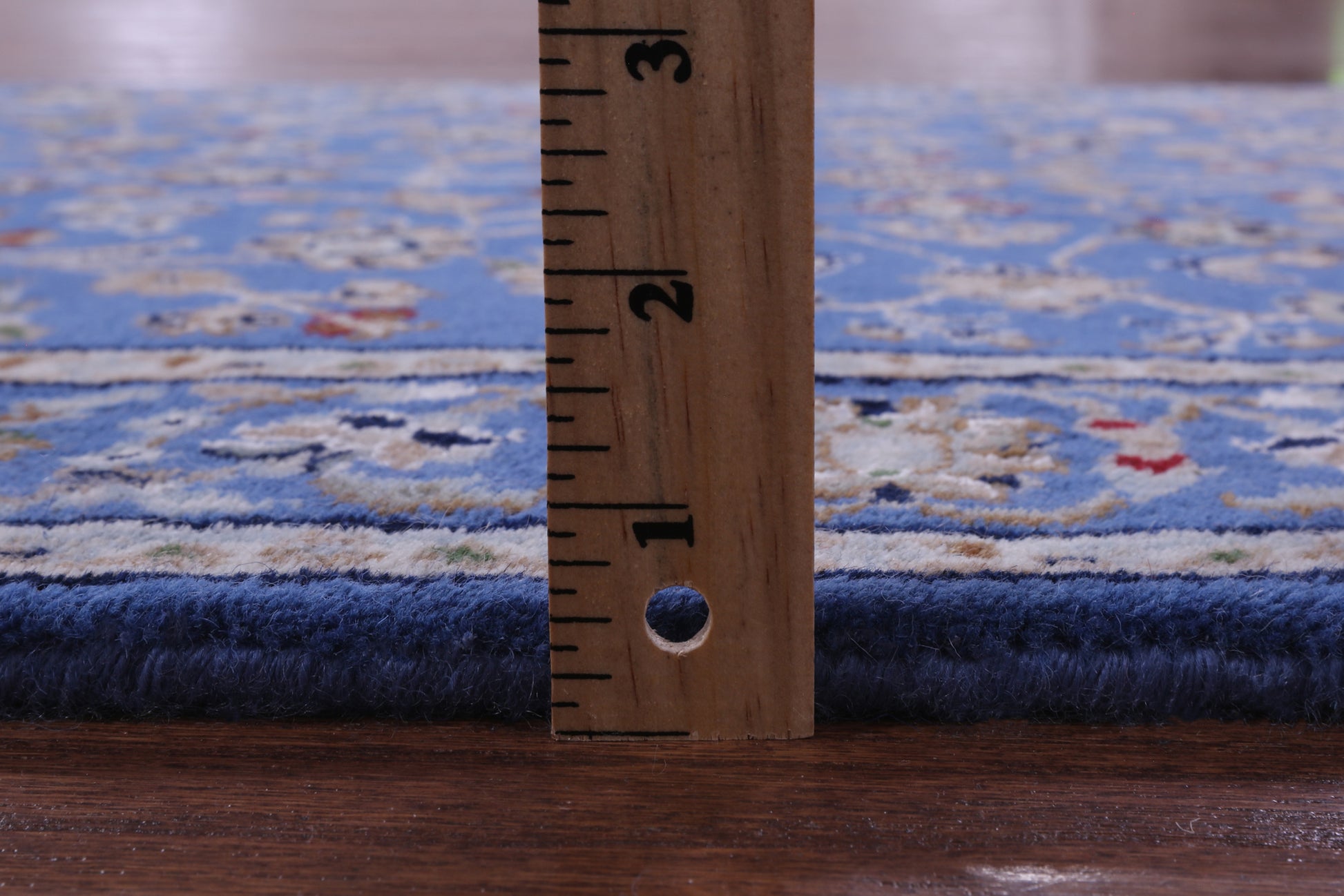 Blue Persian Nain Hand Knotted Wool & Silk Runner Rug - 2' 9" X 17' 11" - Golden Nile