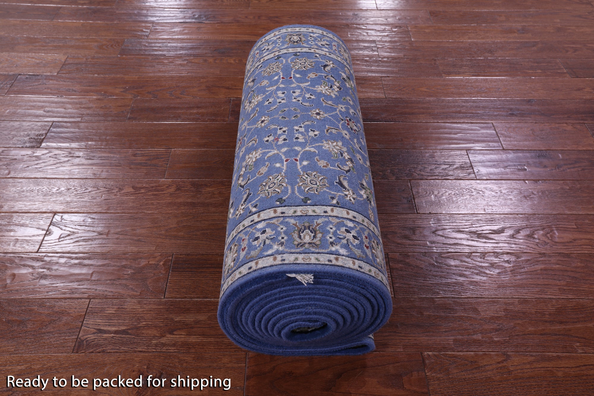 Blue Persian Nain Hand Knotted Wool & Silk Runner Rug - 2' 9" X 17' 11" - Golden Nile