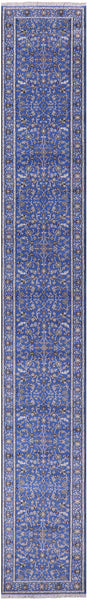 Blue Persian Nain Hand Knotted Wool & Silk Runner Rug - 2' 9" X 17' 11" - Golden Nile