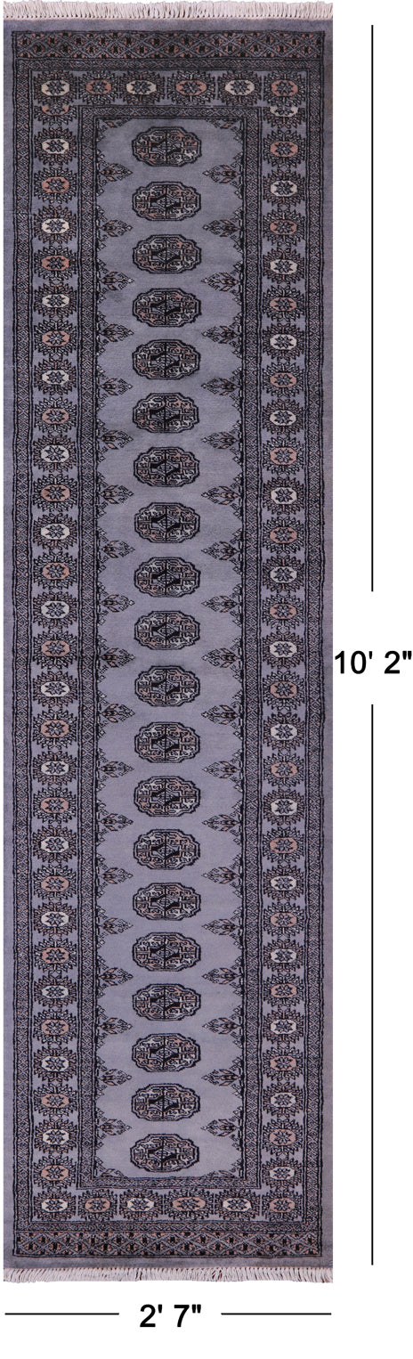Grey Bokhara Handmade Wool Runner Rug - 2' 7" X 10' 2"