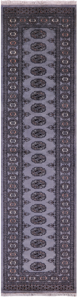 Grey Bokhara Handmade Wool Runner Rug - 2' 7" X 10' 2"