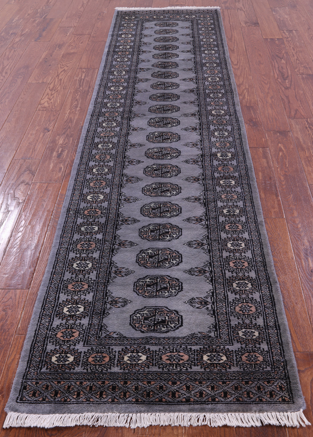 Grey Bokhara Handmade Wool Runner Rug - 2' 7" X 10' 2"