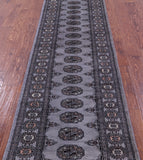 Grey Bokhara Handmade Wool Runner Rug - 2' 7" X 10' 2"