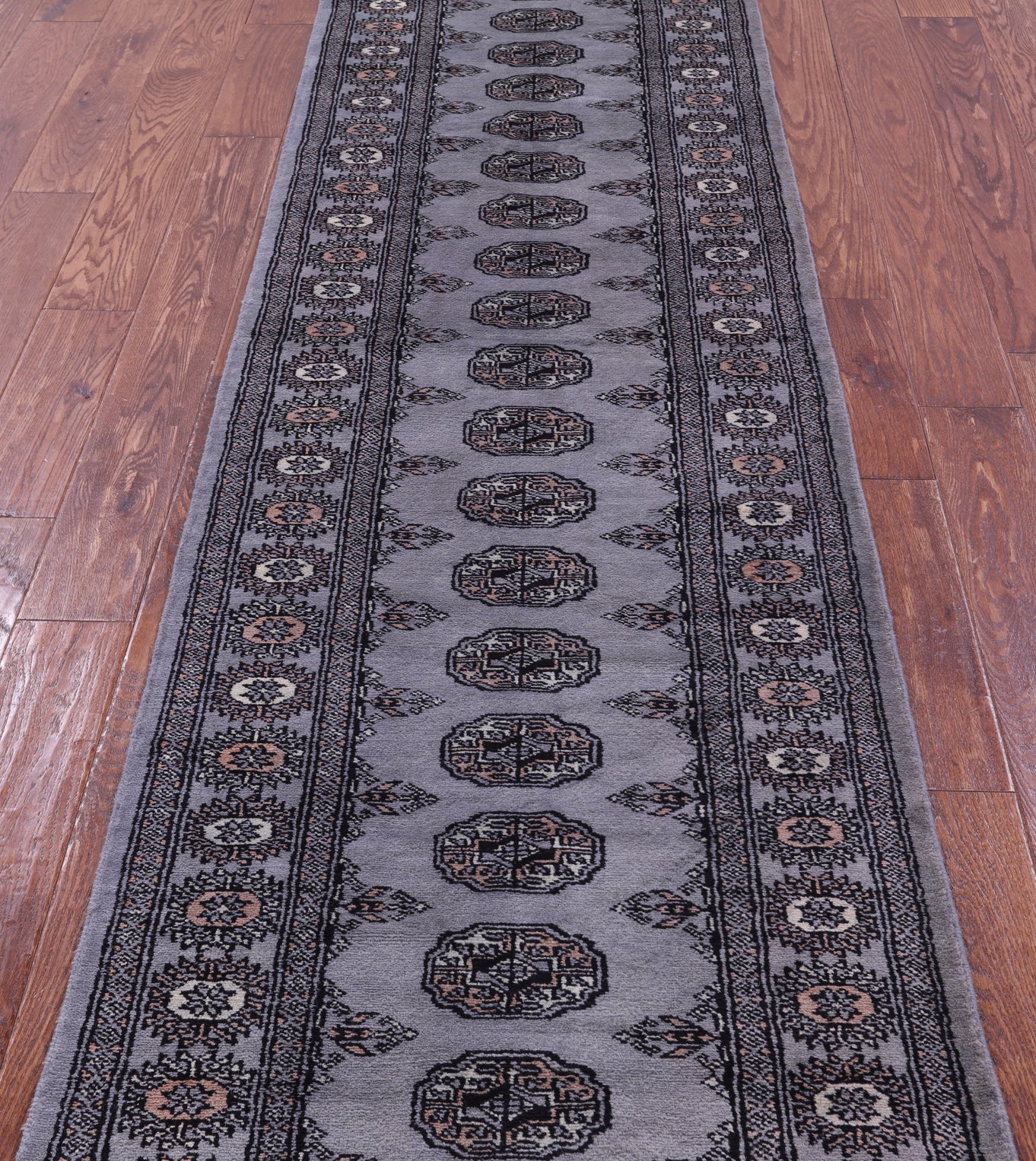 Grey Bokhara Handmade Wool Runner Rug - 2' 7" X 10' 2"