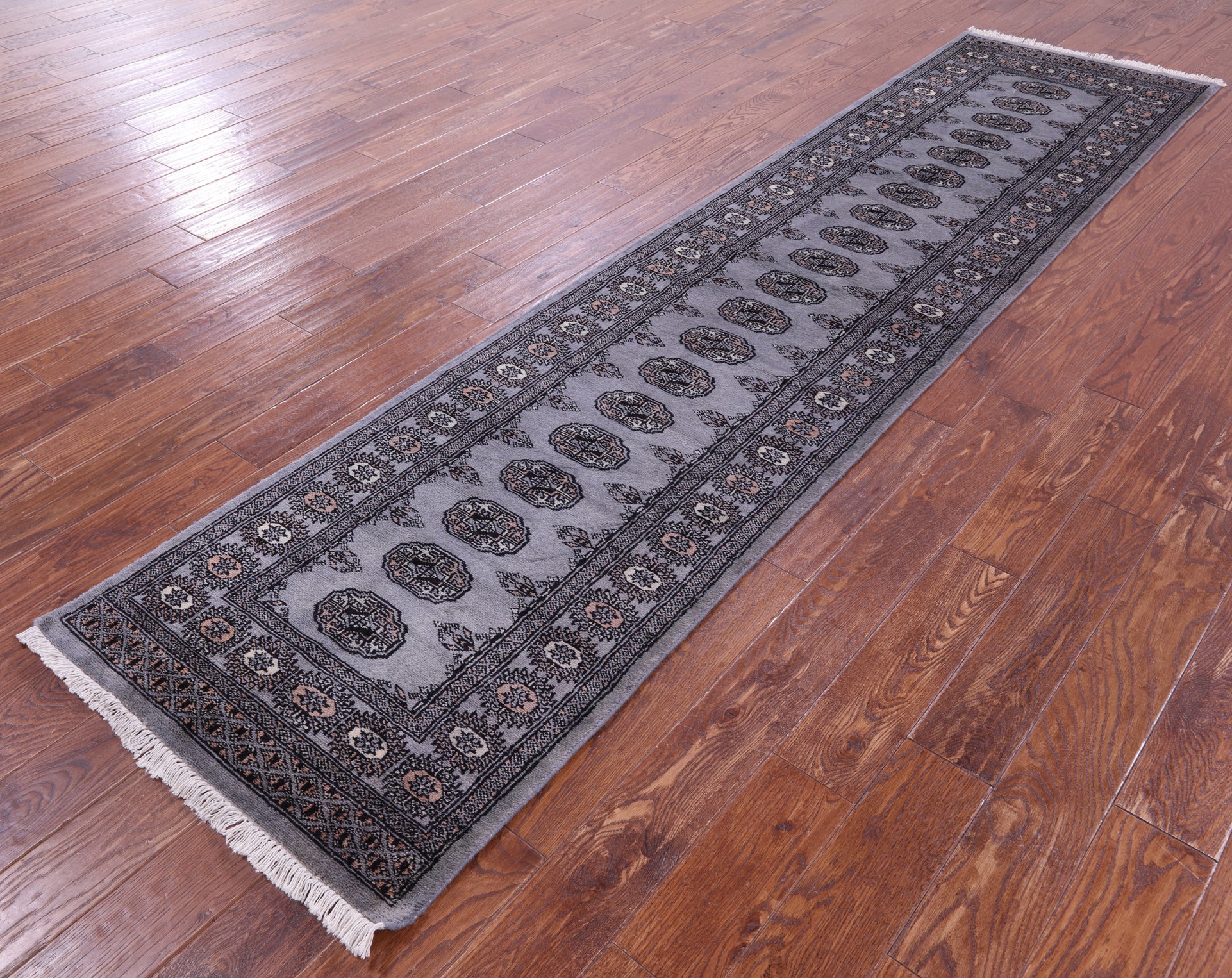 Grey Bokhara Handmade Wool Runner Rug - 2' 7" X 10' 2"