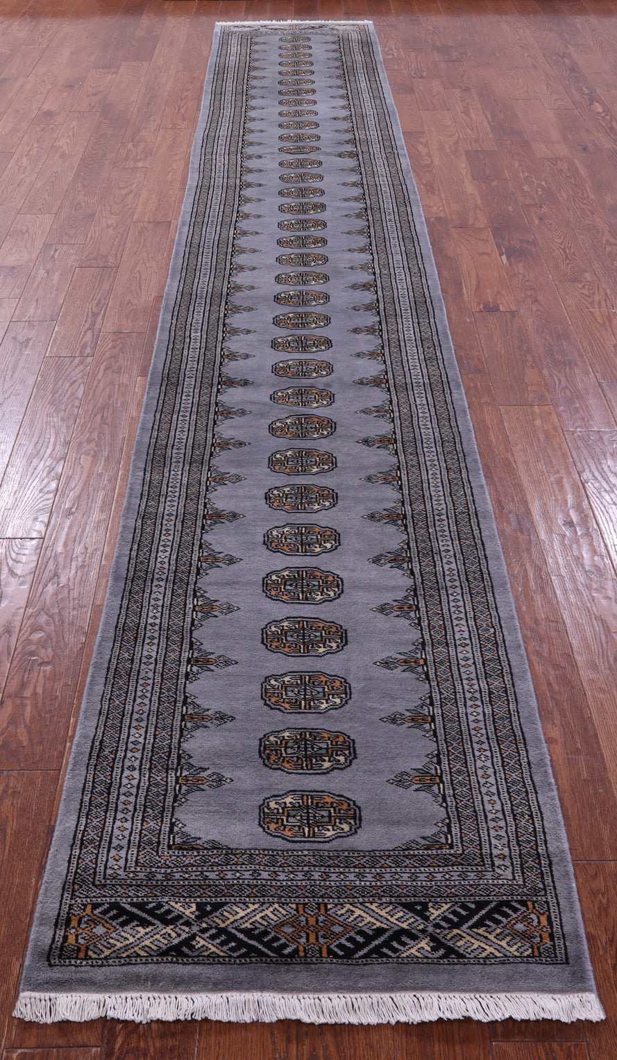 Grey Bokhara Handmade Wool Runner Rug - 2' 7" X 15' 7"