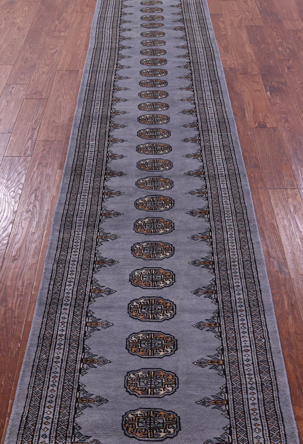 Grey Bokhara Handmade Wool Runner Rug - 2' 7" X 15' 7"