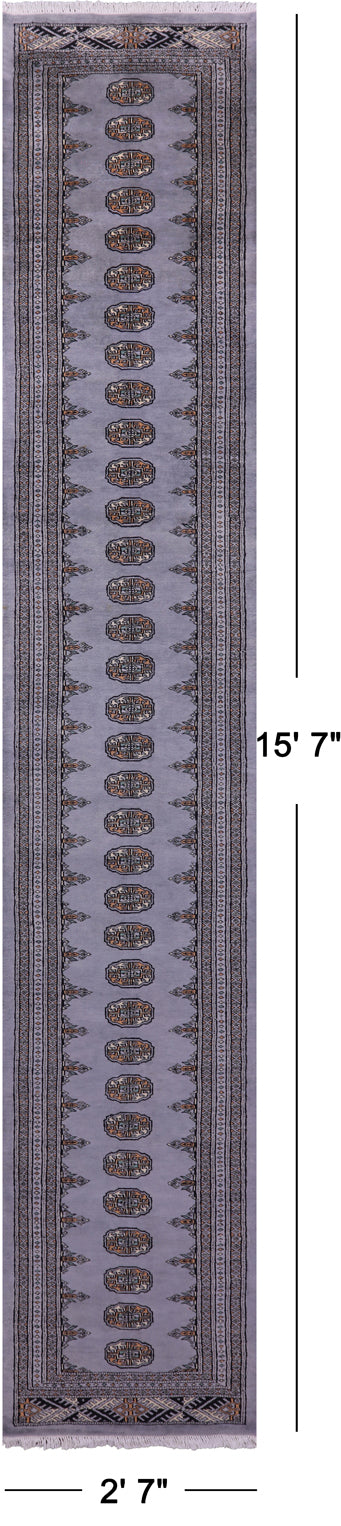 Grey Bokhara Handmade Wool Runner Rug - 2' 7" X 15' 7"