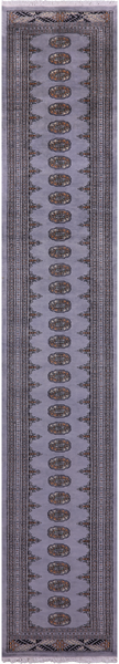 Grey Bokhara Handmade Wool Runner Rug - 2' 7" X 15' 7"