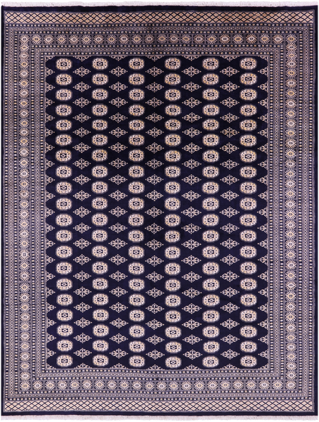 Navy Blue Bokhara Handmade Wool Rug - 9' 1" X 12' 0"
