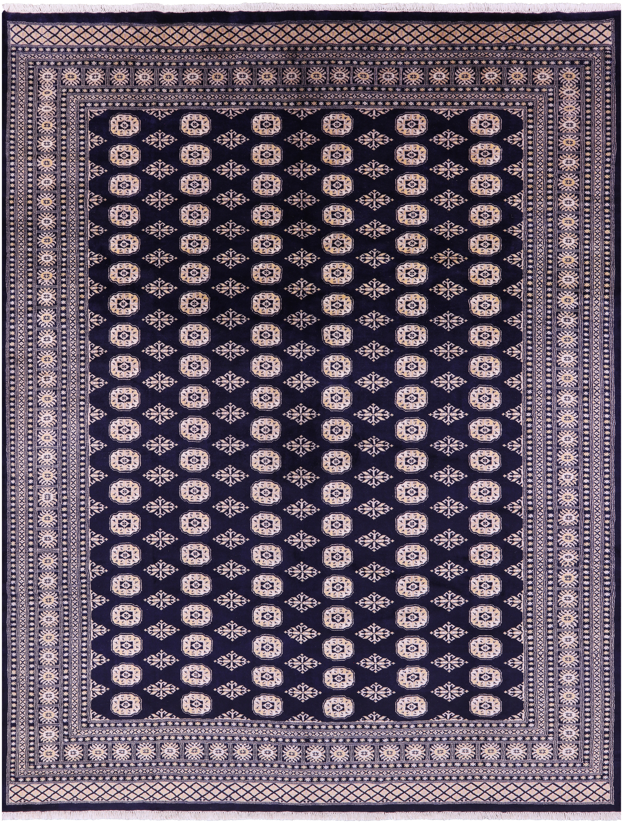 Navy Blue Bokhara Handmade Wool Rug - 9' 1" X 12' 0"