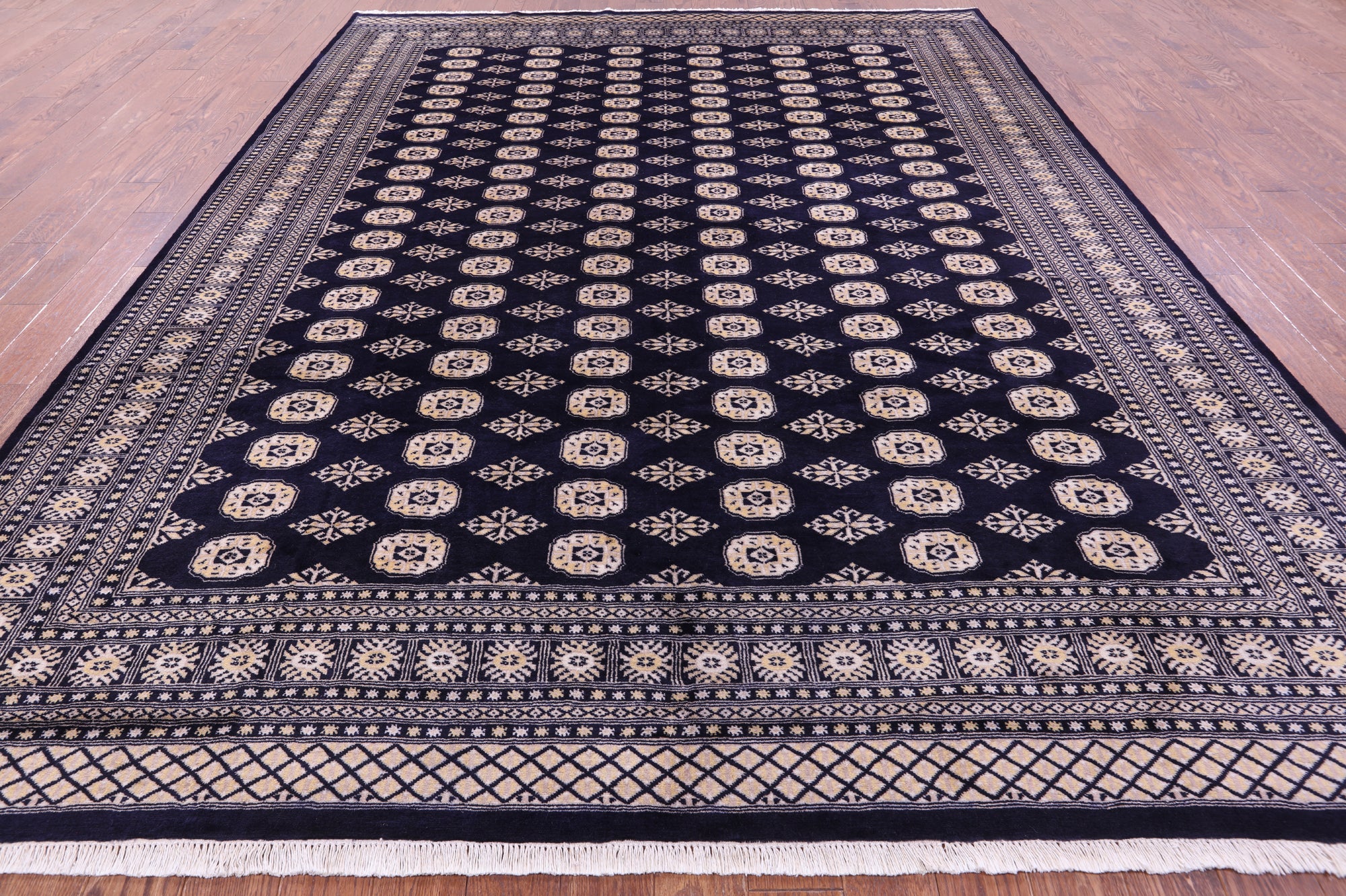 Navy Blue Bokhara Handmade Wool Rug - 9' 1" X 12' 0"