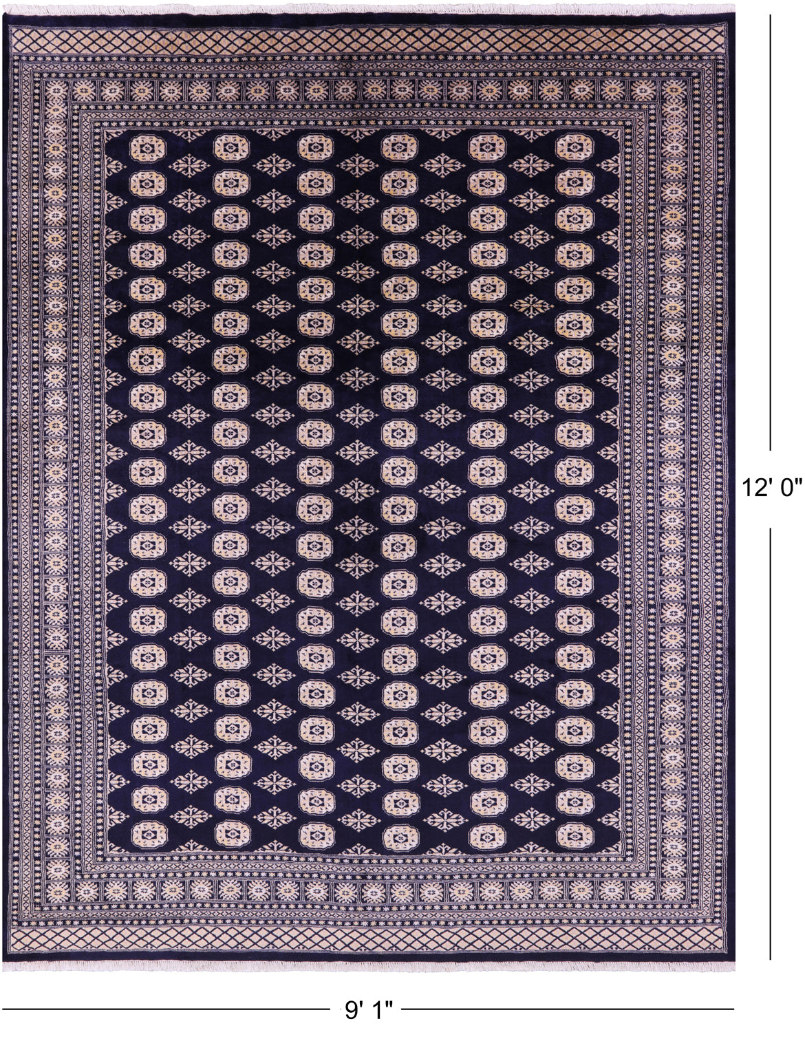 Navy Blue Bokhara Handmade Wool Rug - 9' 1" X 12' 0"