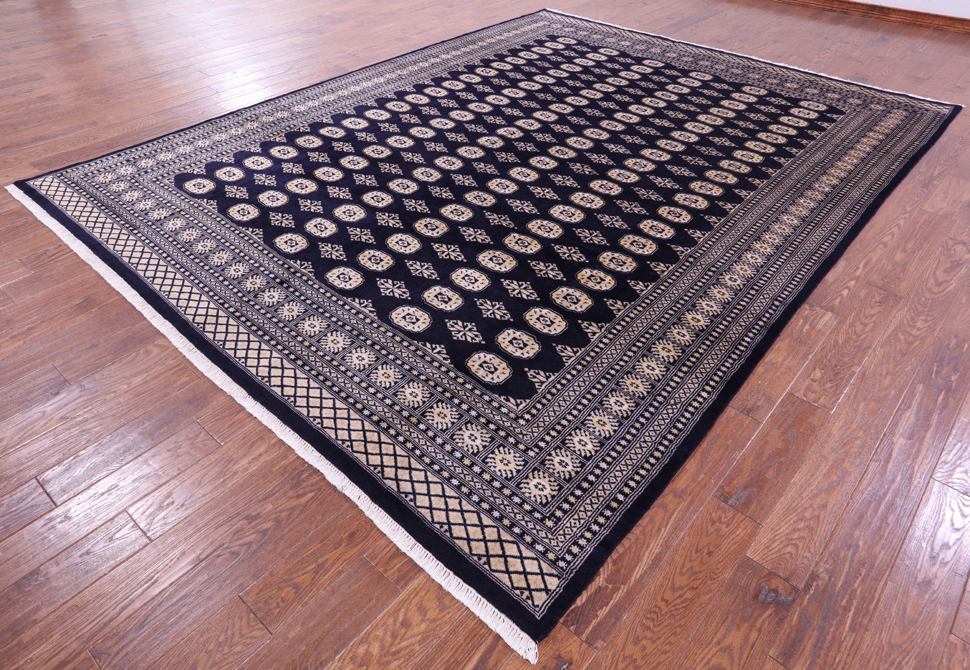 Navy Blue Bokhara Handmade Wool Rug - 9' 1" X 12' 0"