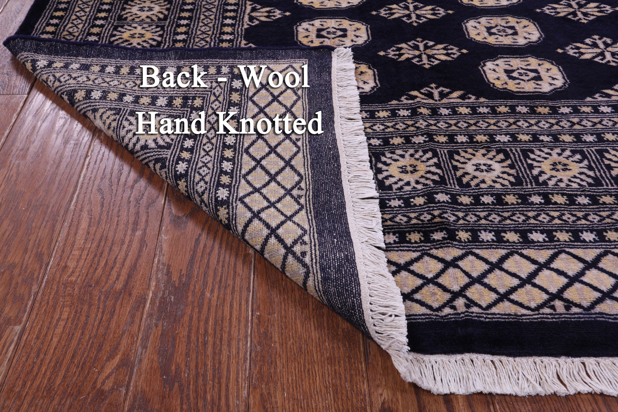 Navy Blue Bokhara Handmade Wool Rug - 9' 1" X 12' 0"