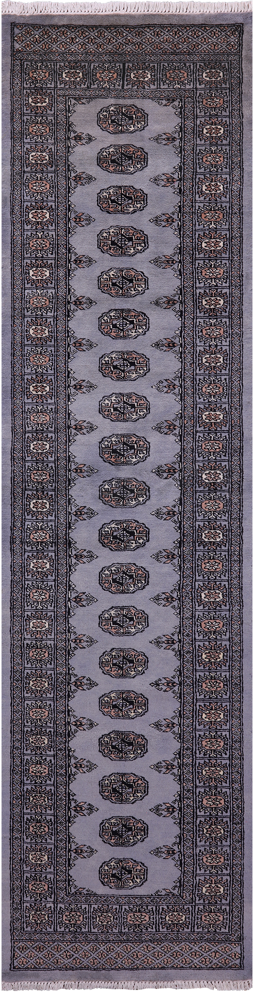 Grey Bokhara Hand-Knotted Wool Runner Rug - 2' 7" X 10' 2"