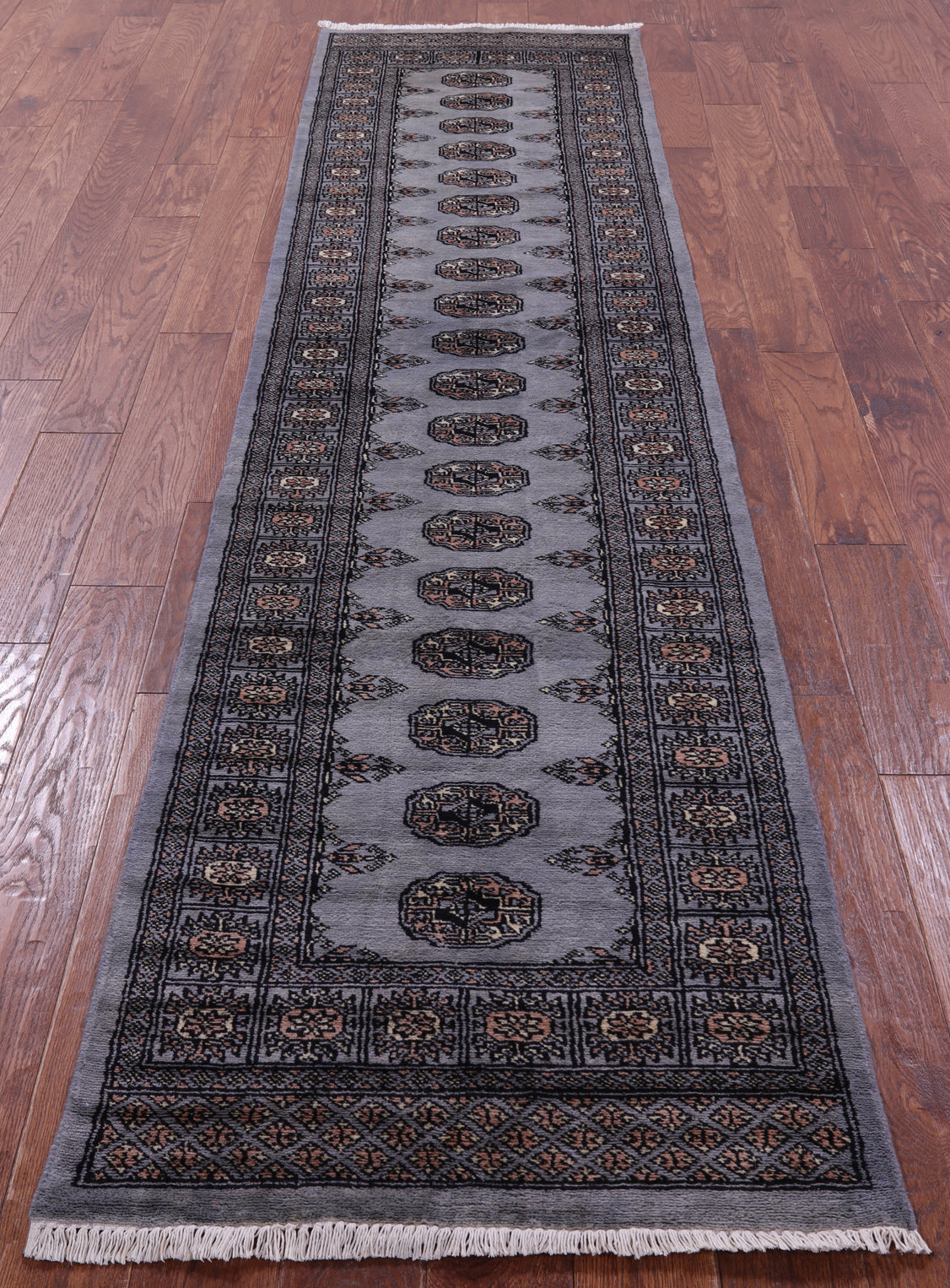 Grey Bokhara Hand-Knotted Wool Runner Rug - 2' 7" X 10' 2"