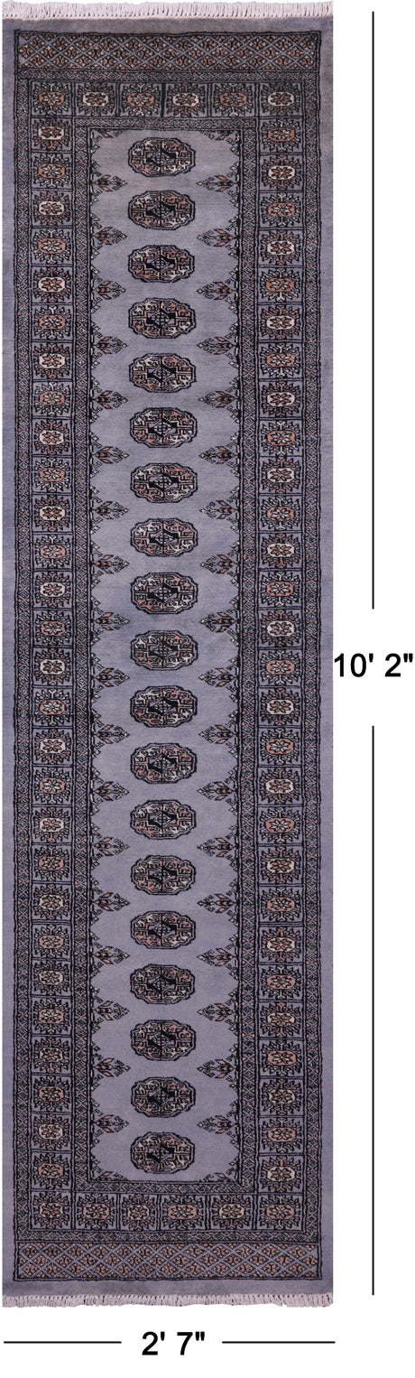 Grey Bokhara Hand-Knotted Wool Runner Rug - 2' 7" X 10' 2"