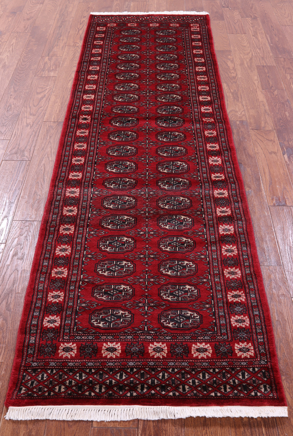 Red Bokhara Hand-Knotted Wool Runner Rug - 2' 8" X 9' 0"