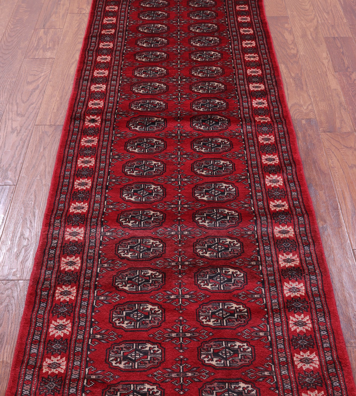 Red Bokhara Hand-Knotted Wool Runner Rug - 2' 8" X 9' 0"