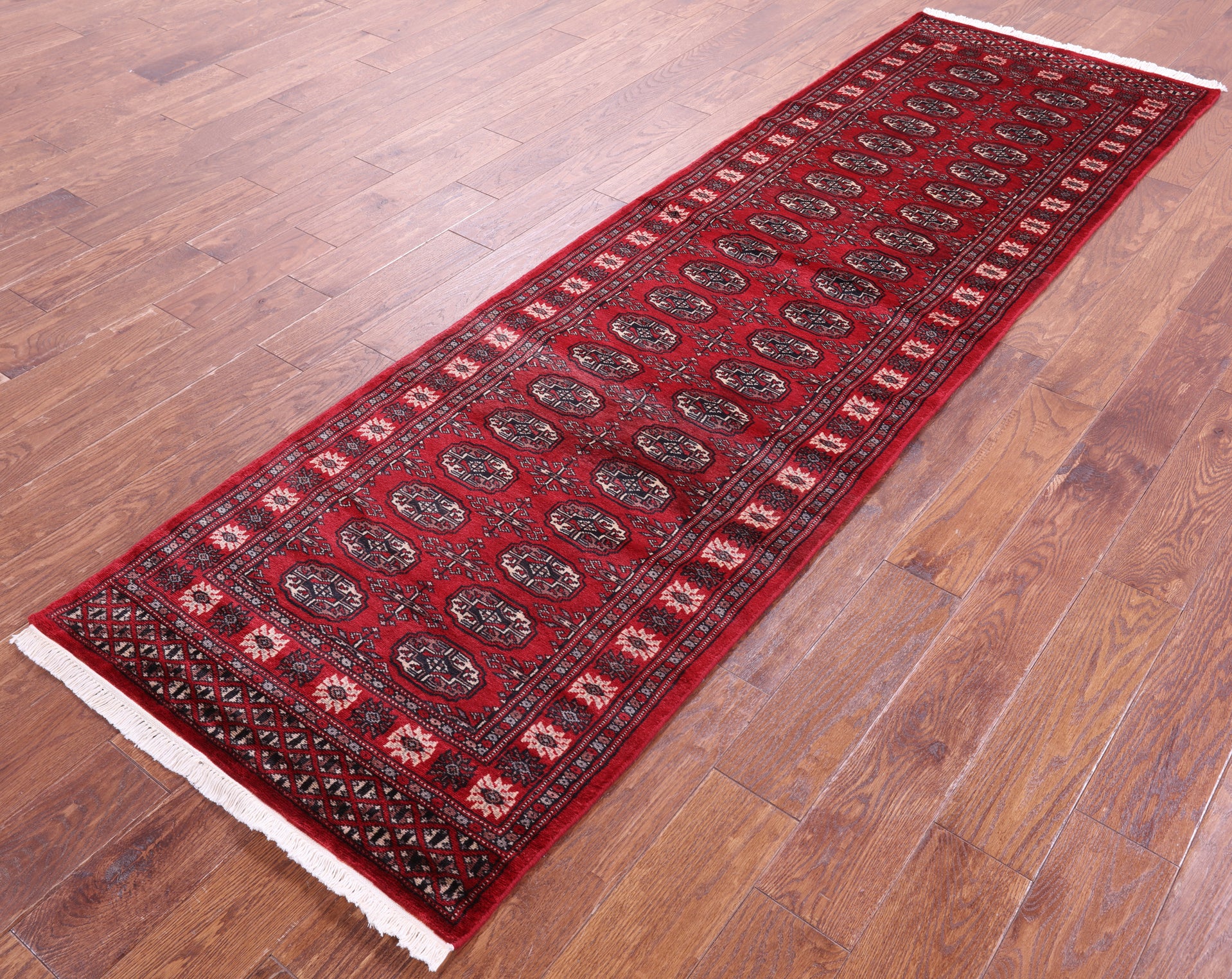 Red Bokhara Hand-Knotted Wool Runner Rug - 2' 8" X 9' 0"