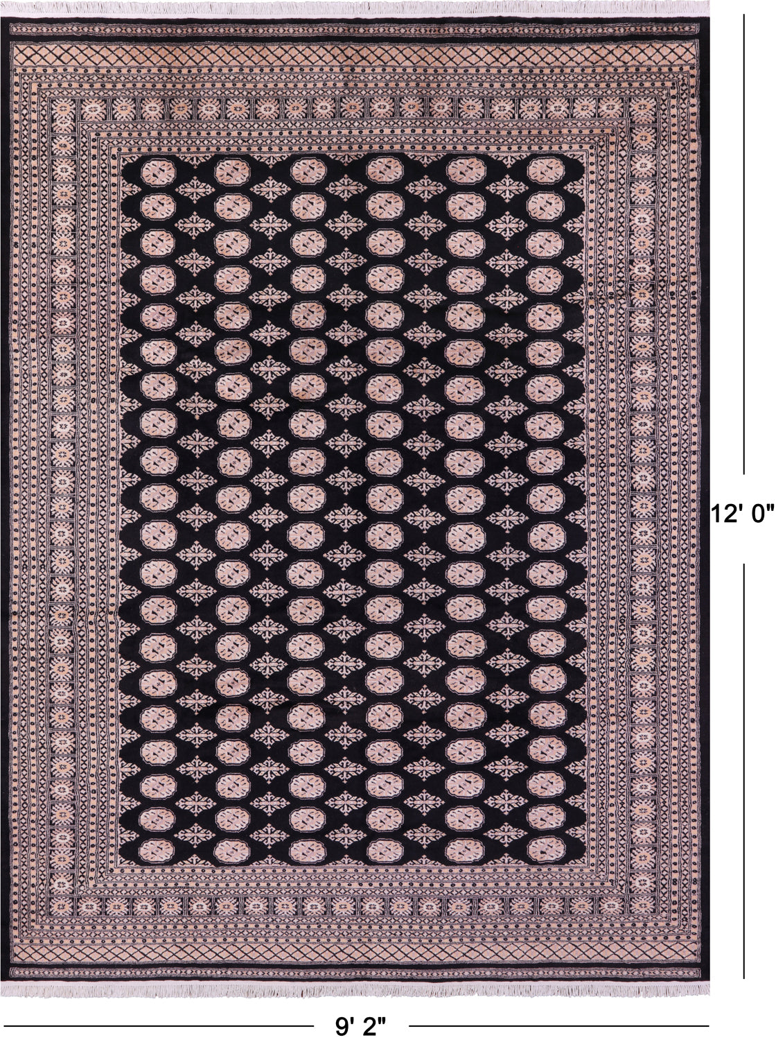 Black Bokhara Hand-Knotted Wool Rug - 9' 2" X 12' 0"