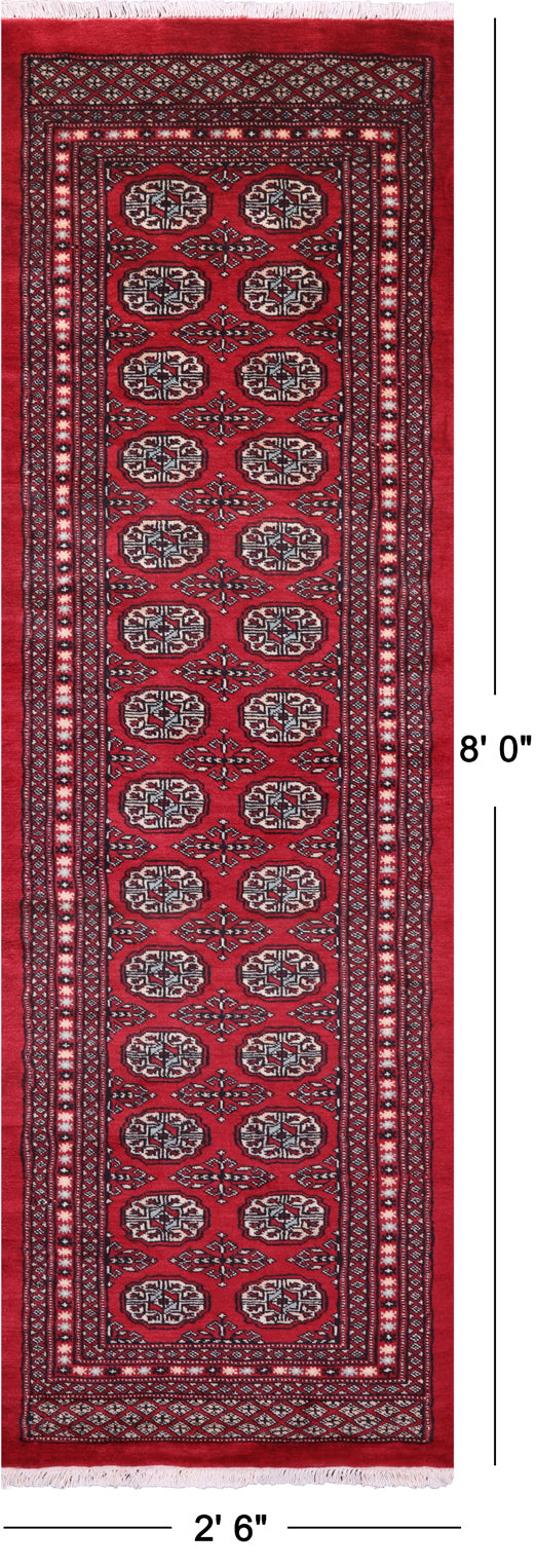 Red Bokhara Handmade Wool Runner Rug - 2' 6" X 8' 0"