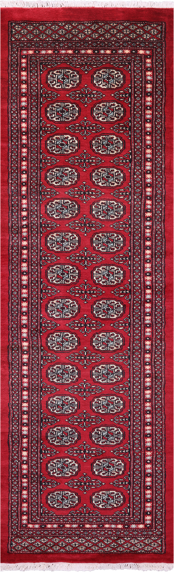 Red Bokhara Handmade Wool Runner Rug - 2' 6" X 8' 0"