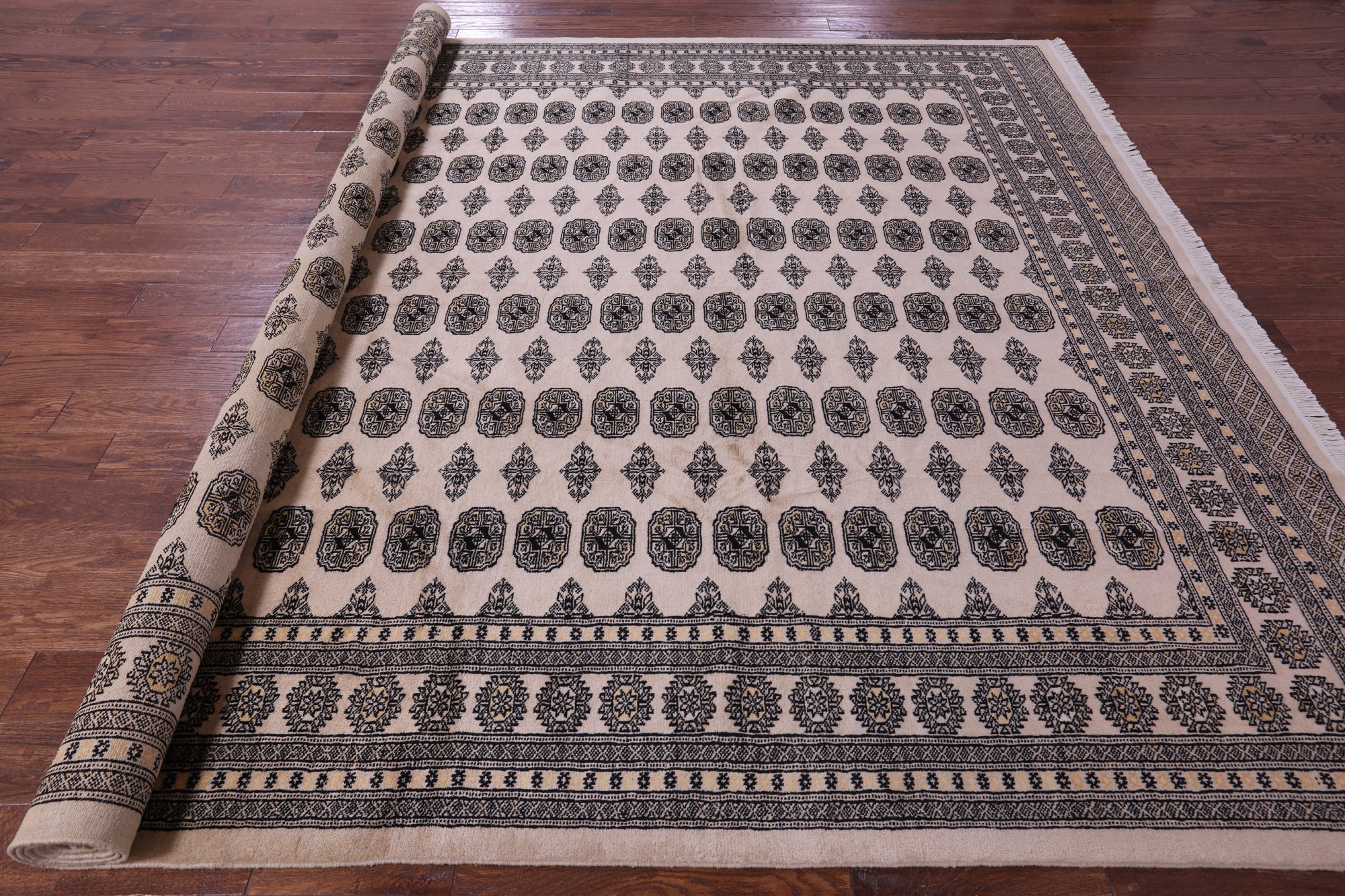 Ivory Bokhara Handmade Wool Rug - 9' 2" X 12' 0"